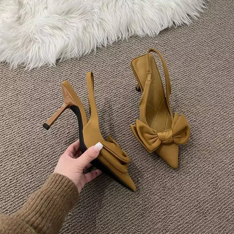 Summer Women's Slingback Heels with Butterfly Knot Design