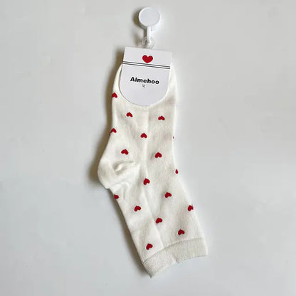 Lovely Cotton Long Socks with Love Print for Ladies