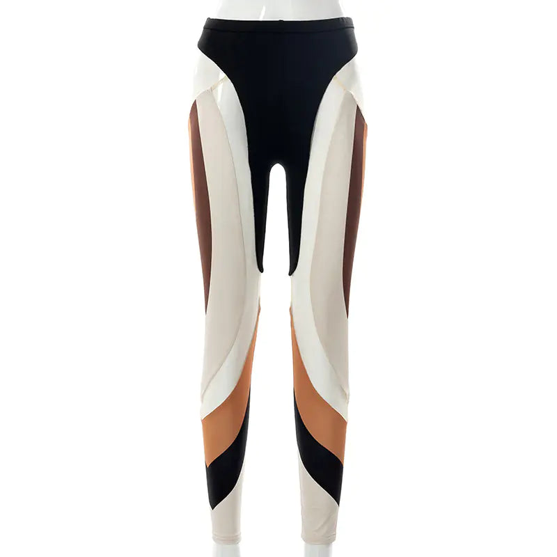 Women's High Waist Slim Fit Casual Patchwork Pants