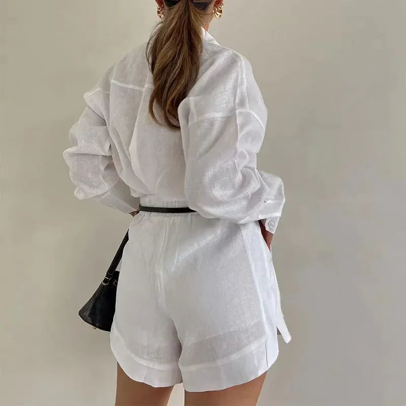 Elegant Women's Tailored Shorts Suit – Long-Sleeve Blazer & Chic Shorts Set