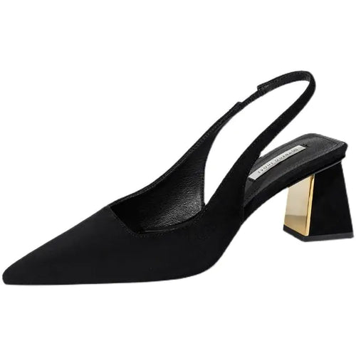 Black Suede Pointed Toe High Heel Slingbacks for Women