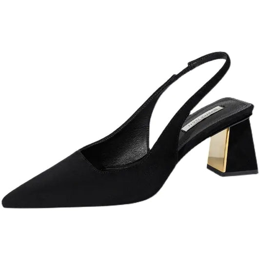 Black Suede Pointed Toe High Heel Slingbacks for Women