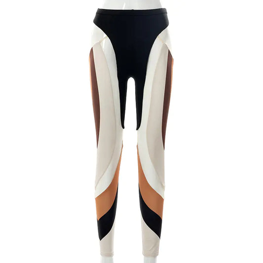 Women's High Waist Slim Fit Casual Patchwork Pants