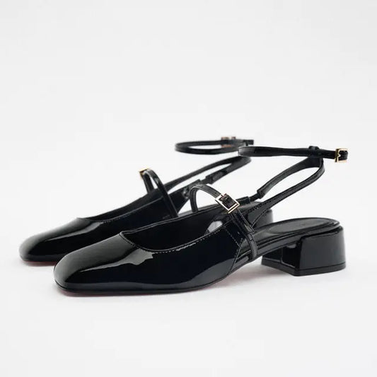 Chunky Mary Jane Slingback Heels for Women