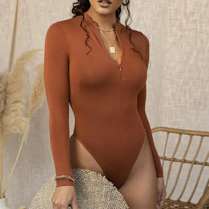 Women's Long Sleeve Solid Color Bodysuit Tights