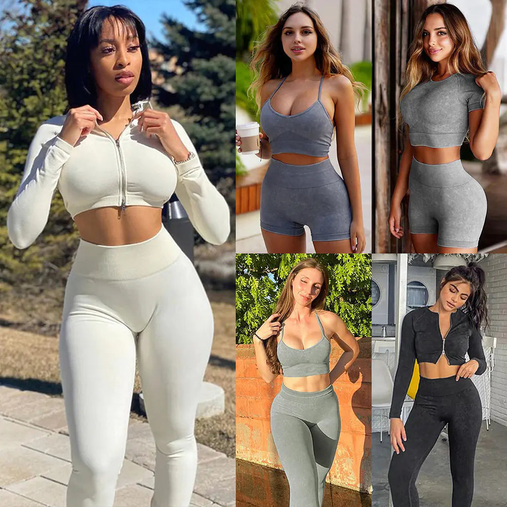 Shark Knit Seamless Long Sleeve Yoga Fitness Set