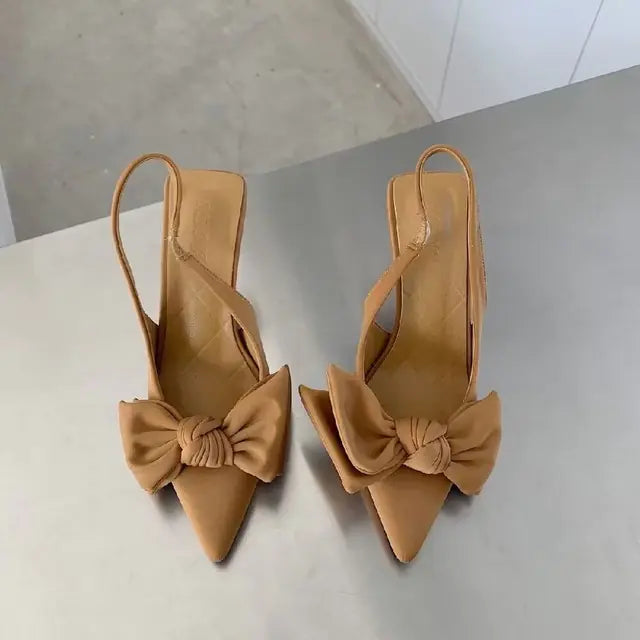 Summer Women's Slingback Heels with Butterfly Knot Design
