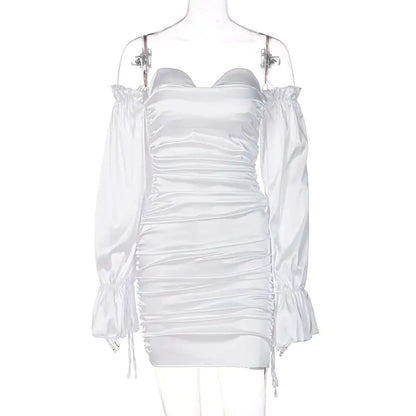 Solid Color Off-Shoulder Lantern Sleeve Dress