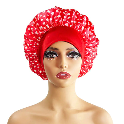 Wide-Brimmed Satin Printed Shower Cap for Beauty