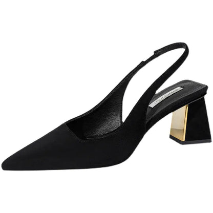Black Suede Pointed Toe High Heel Slingbacks for Women