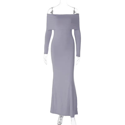 Off-Shoulder Patchwork Long Sleeve Solid Color Dress