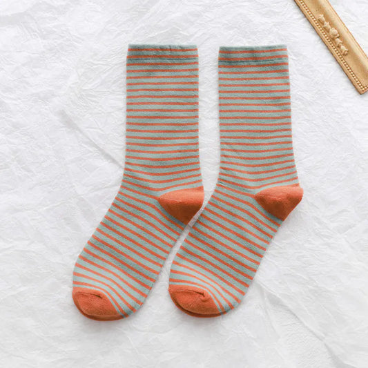 Japanese Striped Fashion Mid Tube Socks for Ladies