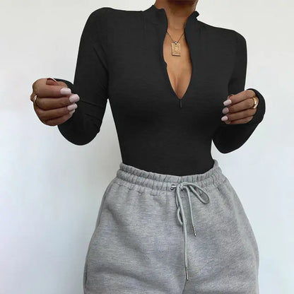 Women's Long Sleeve Solid Color Bodysuit Tights