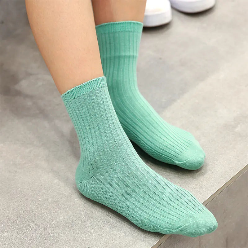 Ladies' Solid Color Cotton Mid & Short Black Socks