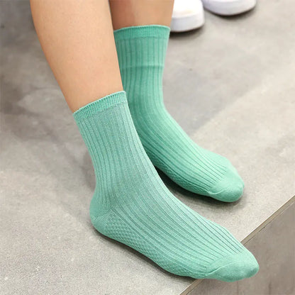 Ladies' Solid Color Cotton Mid & Short Black Socks