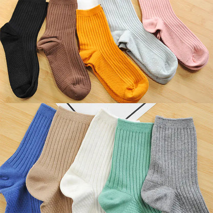 Ladies' Solid Color Cotton Mid & Short Black Socks