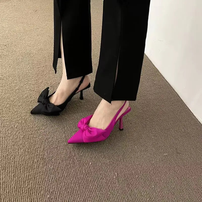 Summer Women's Slingback Heels with Butterfly Knot Design