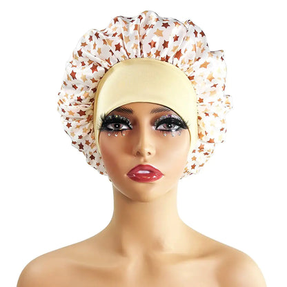 Wide-Brimmed Satin Printed Shower Cap for Beauty