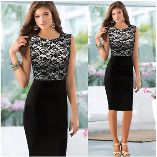 Lace Patchwork Pencil Skirt Dress for Women