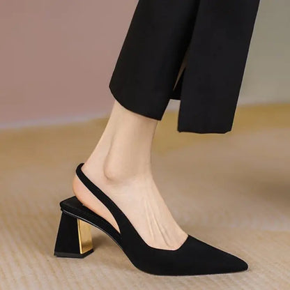 Black Suede Pointed Toe High Heel Slingbacks for Women