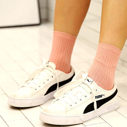 Ladies' Solid Color Cotton Mid & Short Black Socks