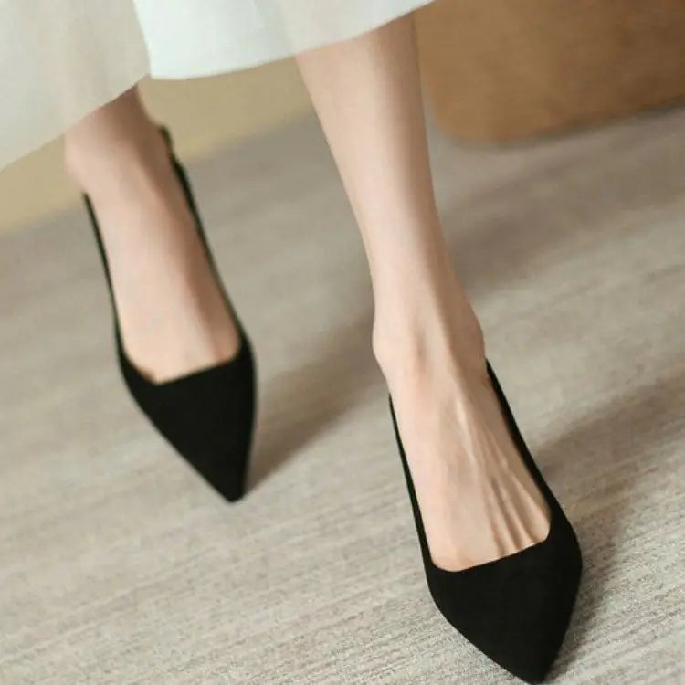 Black Suede Pointed Toe High Heel Slingbacks for Women