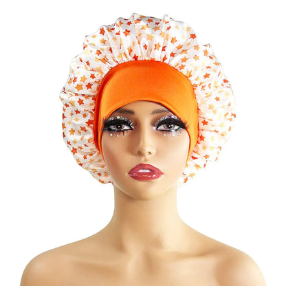 Wide-Brimmed Satin Printed Shower Cap for Beauty