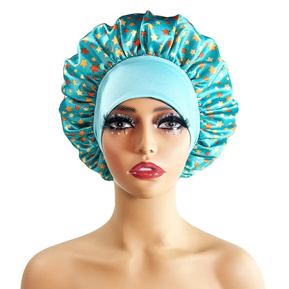 Wide-Brimmed Satin Printed Shower Cap for Beauty