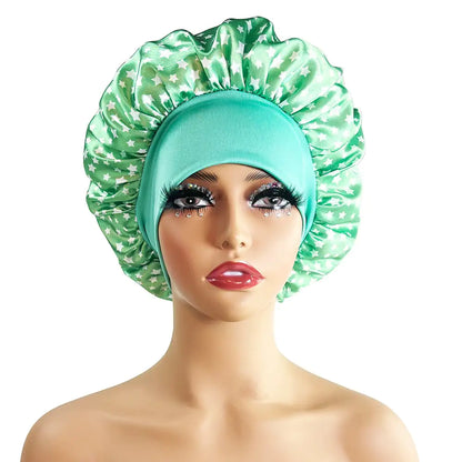 Wide-Brimmed Satin Printed Shower Cap for Beauty