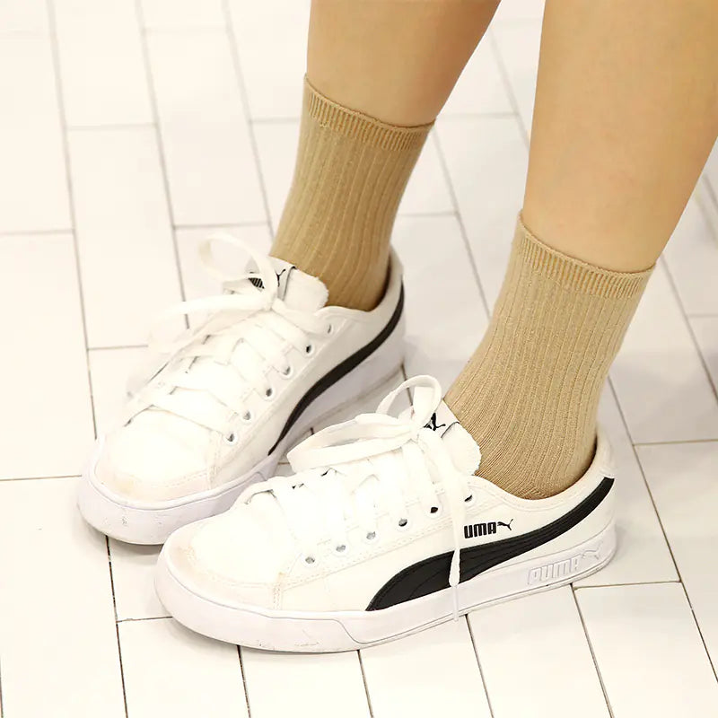 Ladies' Solid Color Cotton Mid & Short Black Socks
