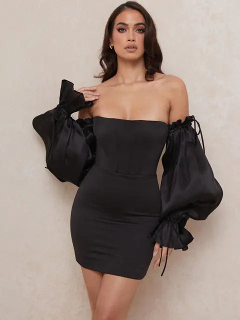 Summer New Sexy Off-Shoulder Bodycon Dress with Lantern Sleeves
