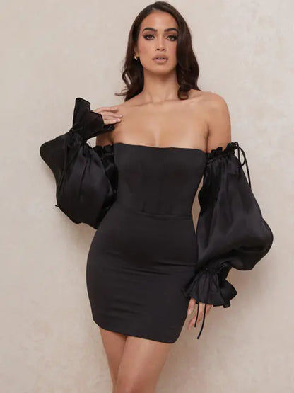 Summer New Sexy Off-Shoulder Bodycon Dress with Lantern Sleeves