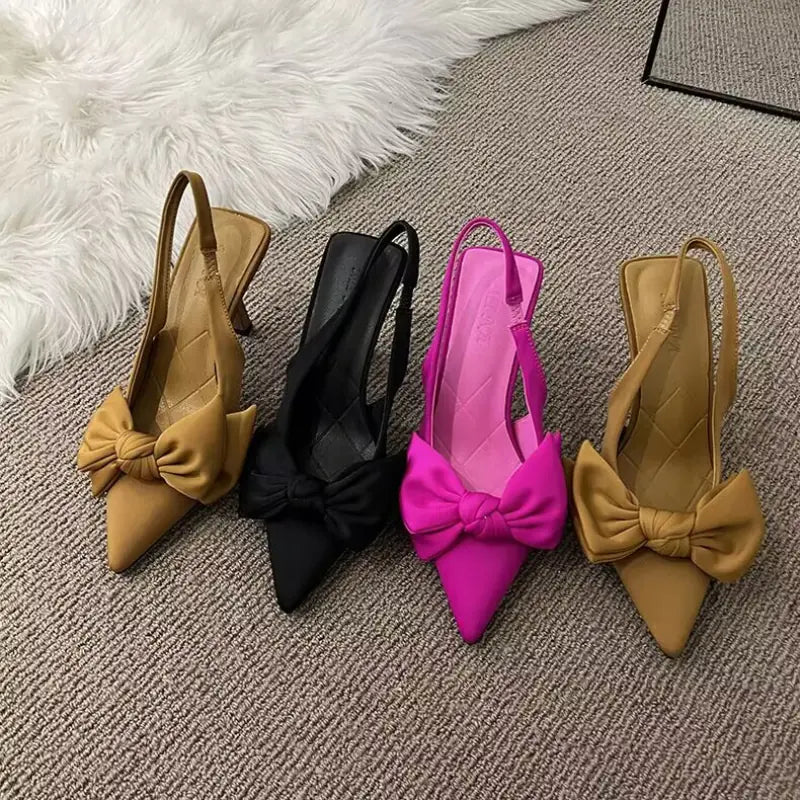 Summer Women's Slingback Heels with Butterfly Knot Design