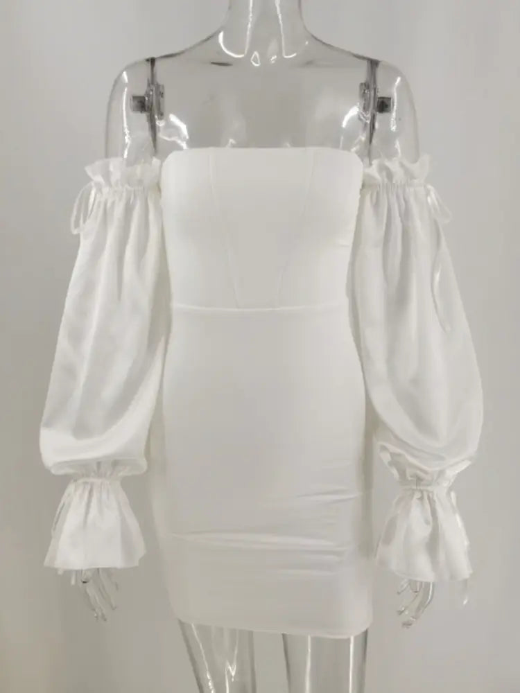 Summer New Sexy Off-Shoulder Bodycon Dress with Lantern Sleeves