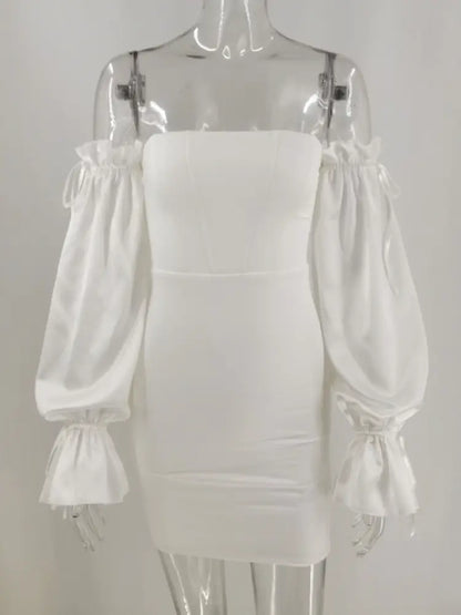 Summer New Sexy Off-Shoulder Bodycon Dress with Lantern Sleeves