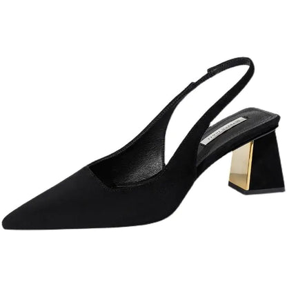 Black Suede Pointed Toe High Heel Slingbacks for Women