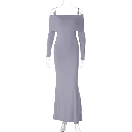 Off-Shoulder Patchwork Long Sleeve Solid Color Dress