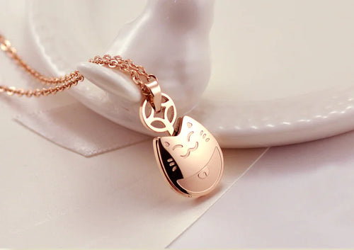 Totoro Necklace, Wealth Necklace, Rose Gold Titanium Steel
