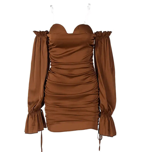 Solid Color Off-Shoulder Lantern Sleeve Dress