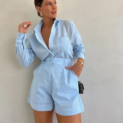 Elegant Women's Tailored Shorts Suit – Long-Sleeve Blazer & Chic Shorts Set