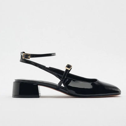 Chunky Mary Jane Slingback Heels for Women